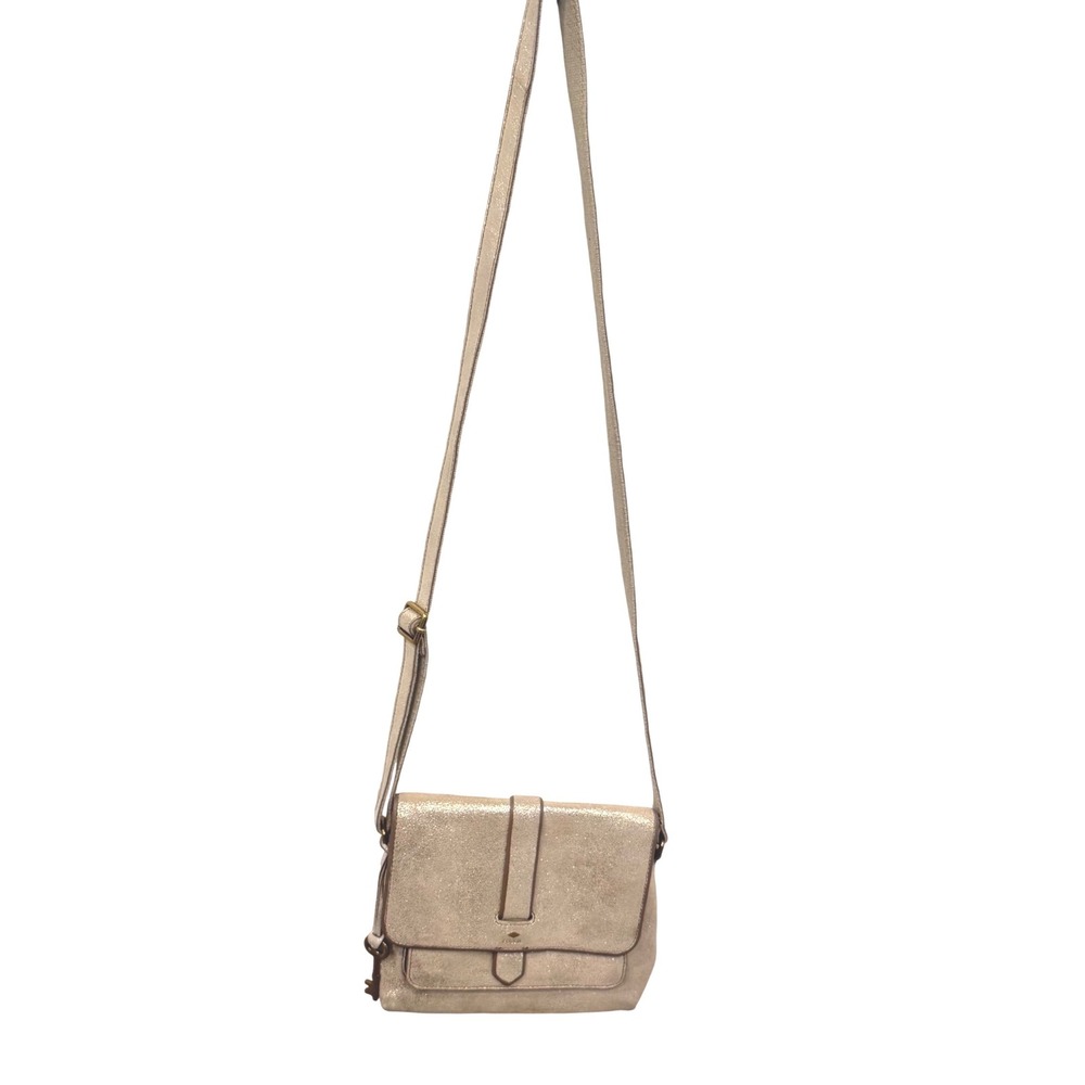 Fossil Kinley Small Crossbody Metallic Champagne Leather ZB7409 Women 7x8.5x2.5